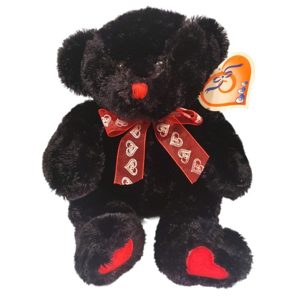 Valentines Bear with Hearts on Feet, Red Bow & Nose 8" Best Made Toys NWT Soft